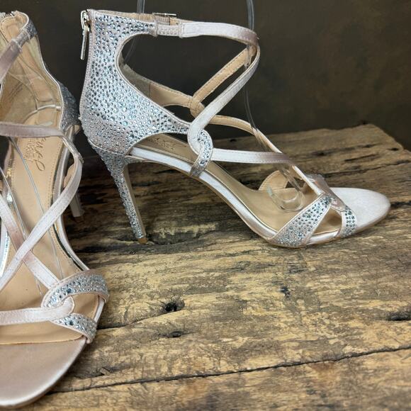 Jewel by Badgley Mischka Rhinestone Heels Pumps Stilettos Strappy Women's 8.5 - Picture 4 of 11